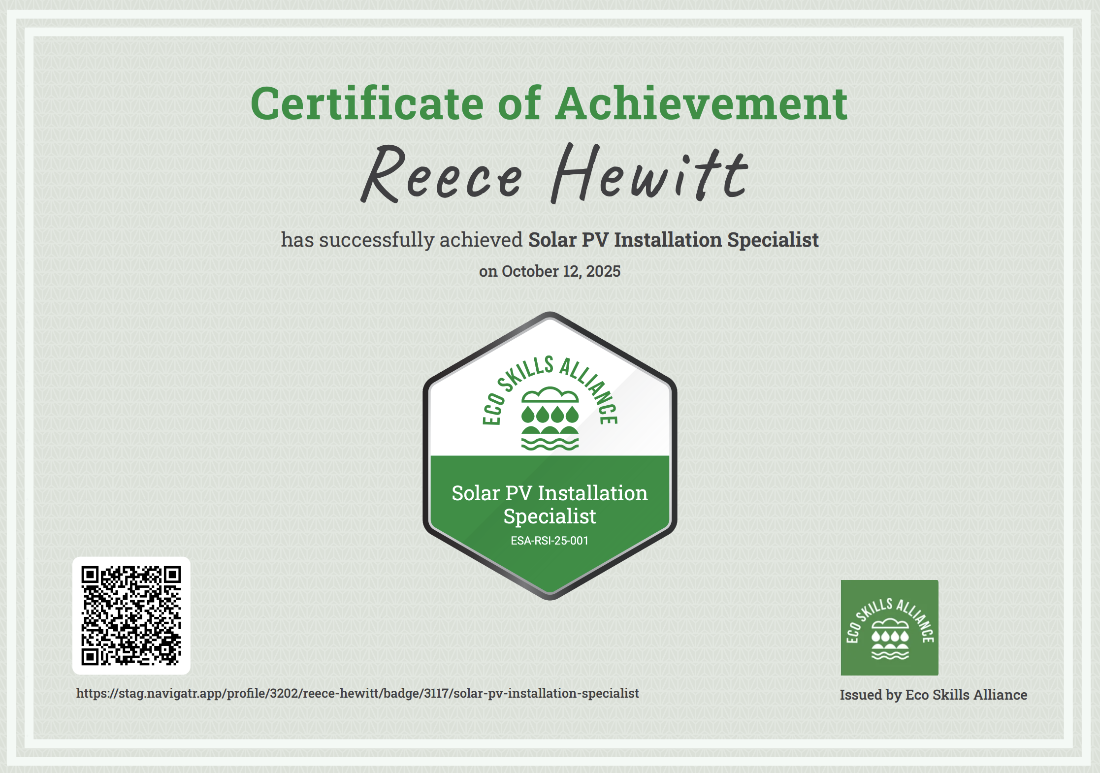 All badges can be exported as high-quality PDF certificates ready for printing and framing.